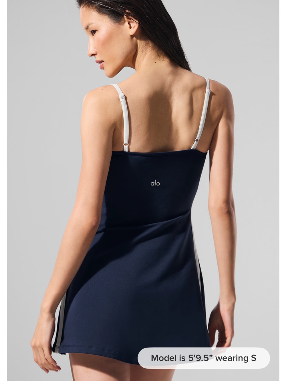 Alo Airbrush Streamline Dress Navy/Ivory Ath Tank Dress with Contrast Piping - Picture 3 of 7